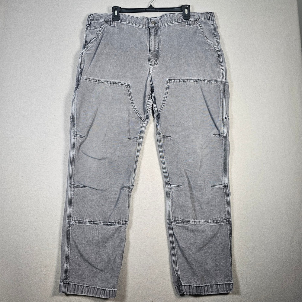 Carhartt Double Knee Work Pants Mens 42x32 Grey Relaxed Fit Canvas Trousers
